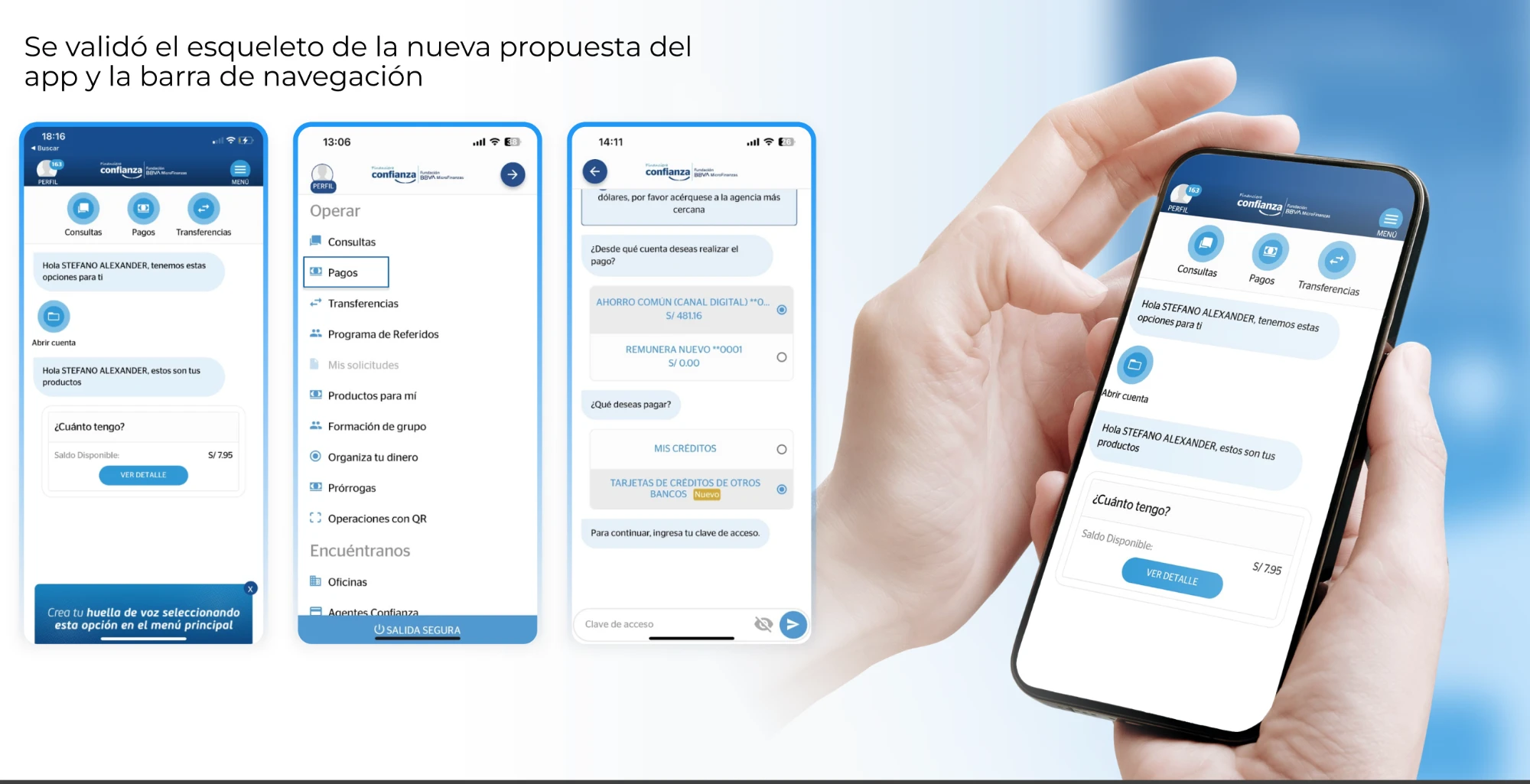 Pantallas de la app antigua tipo chat